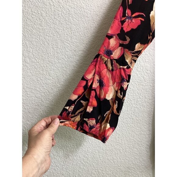 Free People Tegan Red Black Mini Dress Size 12 Bell Sleeves Pockets Boho Style - Picture 8 of 14